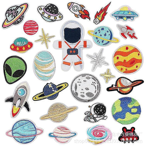 27 st Stryk på Märken Solsystem Applikationer Stickers Broderade Rymdplaneter Märken Applikationskit för Kläder, Jackor, Ryggsäckar, Jeans