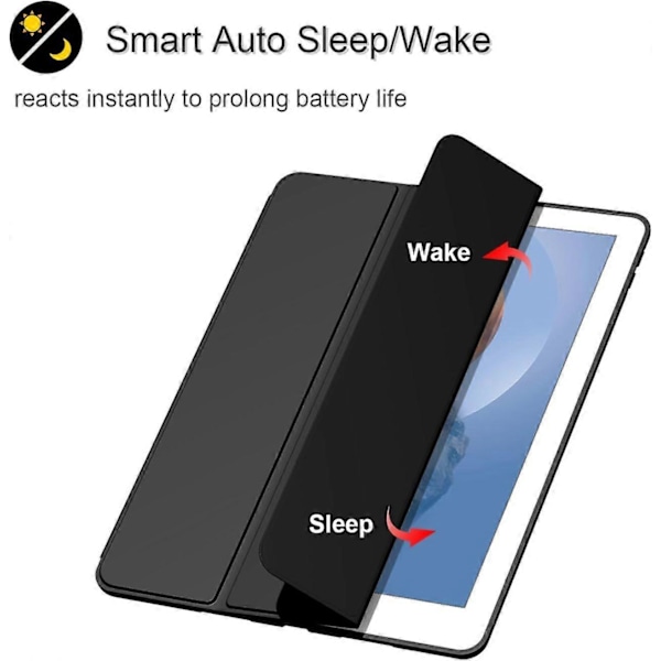 Sort, beskyttende etui til iPad10.2/iPad10.5/iPad9/iPadAri3, tyndt og blødt tri-fold stand smart etui, automatisk sleep/wake up etui med penneholder