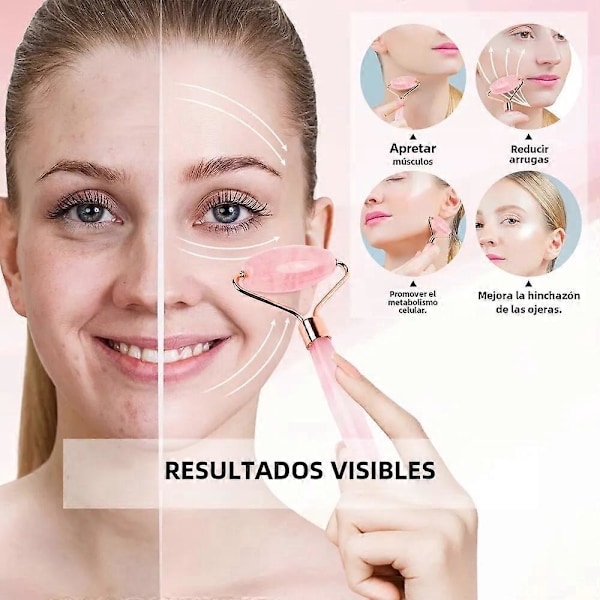 Rose Quartz Gua Sha Roller Dobbelthodet Ansiktsmassasje for Hudpleie Kropps- og Ansiktsmassasjeverktøy hvit
