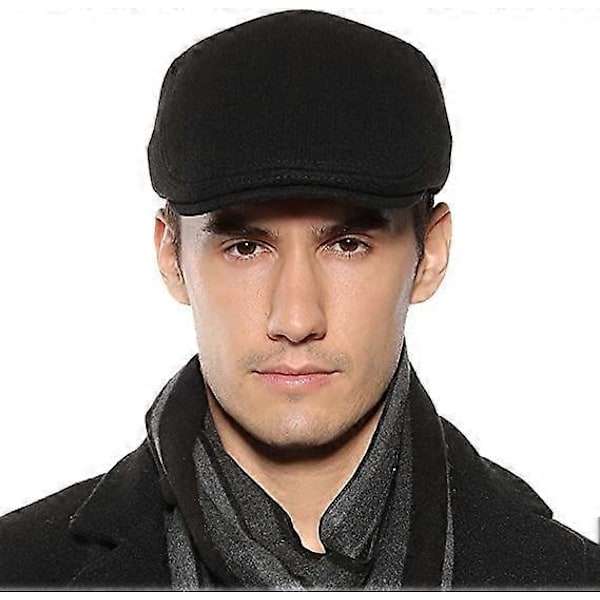 Herrhatt Platt Top Basker Justerbar Platt Top Hatt Höst Card - Solid Svart Justerbar