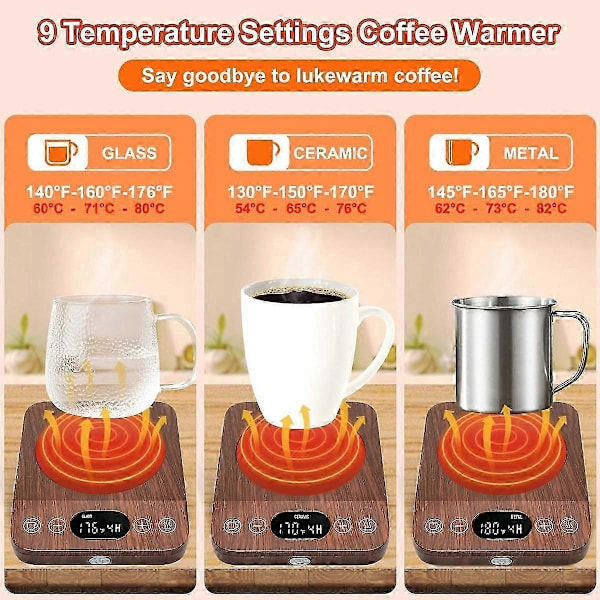 Auto On/Off Opgradering - Induktionskrusvarmer kompatibel med skrivebord med 9 temperaturindstillinger, 1-9 timers timer EU-stik