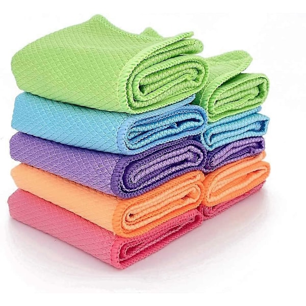 Mikrofiber Rengöringsdukar för Glasfiber 10 Stycken Luddfritt Streckfritt Återanvändbart Hållbart Absorberande Rengöringsdukar För Fönster, Bilar, Speglar