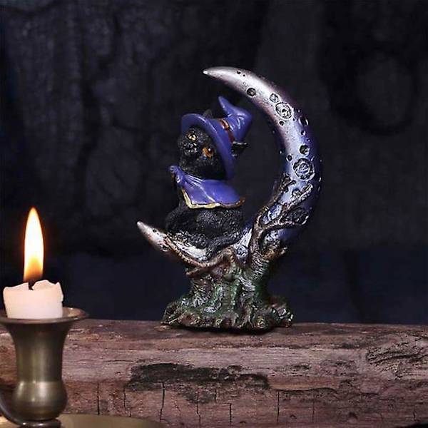 Halvmåne Katt Harpiks Skulptur - Halloween Hjemmedekorasjon