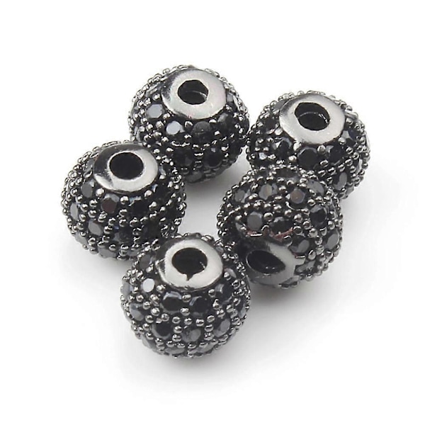 Runda distanspärlor i koppar Micro Pavé CZ Zirkon För DIY Smyckestillverkning Armband Halsband Tillbehör 4/6/8/10/12mm Vit Svart CZ 10mm