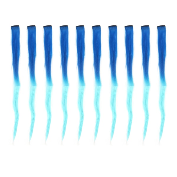 10 stk farget klips i hårpynt Gradient Langt rett syntetisk hårforlenger hårstykke for Cosplay Party Mørkeblå Gradient Lyseblå