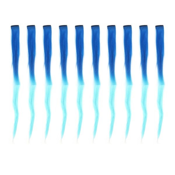 10 stk farvet klip i hårstykke Gradient Langt lige syntetisk hårforlænger hårstykke til Cosplay Party Mørkeblå Gradient Lyseblå