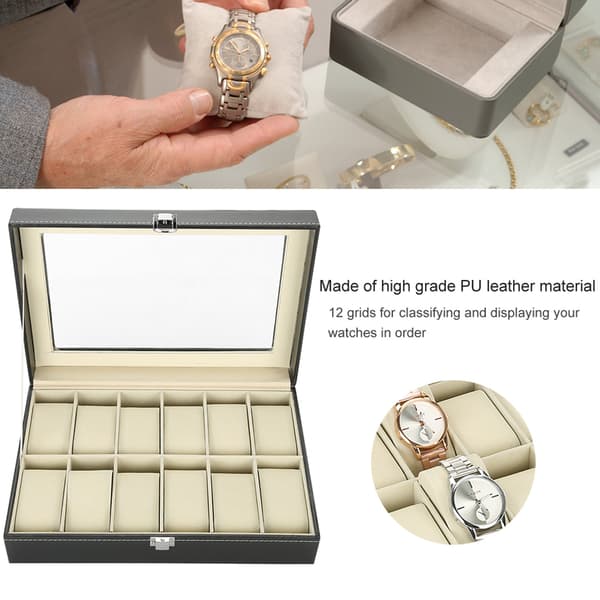 12 Rum PU Læder Ur Display Etui Opbevaringsboks Organizer Ur Smykker Display Boks