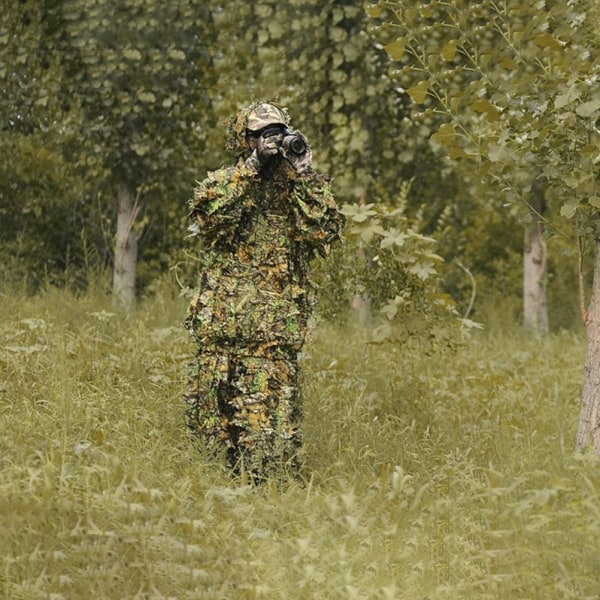 Kamouflage Regn Poncho 3D Löv Ghillie Poncho Huva Vattentät Camo Regnrock för Barn Vuxna Utomhus Camping Vandring