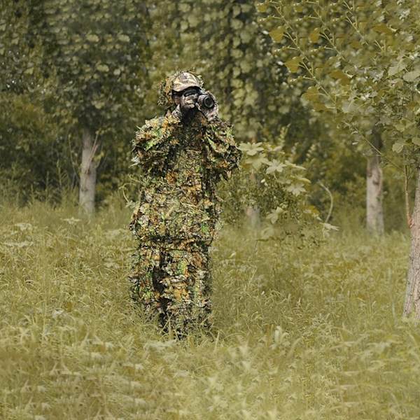 Kamouflage Regnponcho 3D Löv Ghillie Poncho Huva Vattentät Camo Regnrock för Barn Vuxna Utomhus Camping Vandring