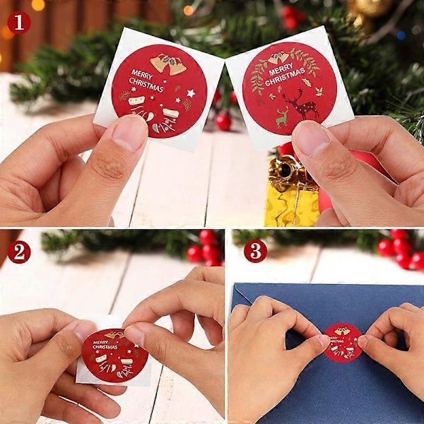 500 stk. Juleetiketter, 3,8 cm Juleklistremerker 8 Design Runde Etiketter, Juleetiketter for Konvoluttpose Julehåndverk Dekorasjon