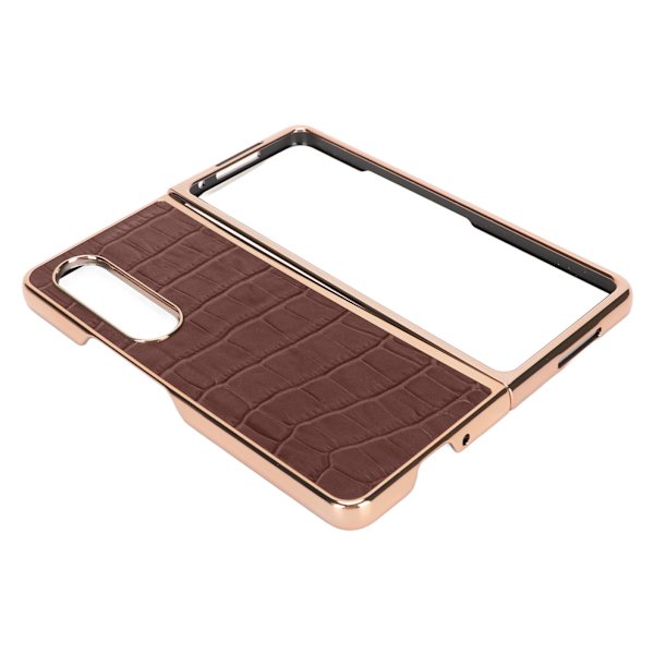 Telefonskal skyddande fodral för Samsung Galaxy Z Fold 4 Nano Plating krokodil mönster äkta läder reptålig brun