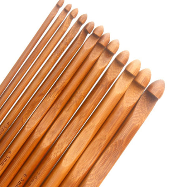 12 st bambu stickningsnålar set olika storlekar slätare kanter rund bambu virkning för DIY tröjor
