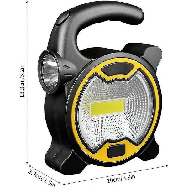 Kraftig 100 Lumen Campinglampe (gul), Batteridrevet COB Arbejdslampe, Bærbar LED Lommelygte, 2 Mod June Campinglampe