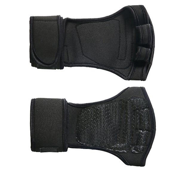 Hantelhandskar med halkskydd, halkskyddshandskar för fitnessövningar, halva fingrar, förlängda handledsskyddshandskar, svarta, XL