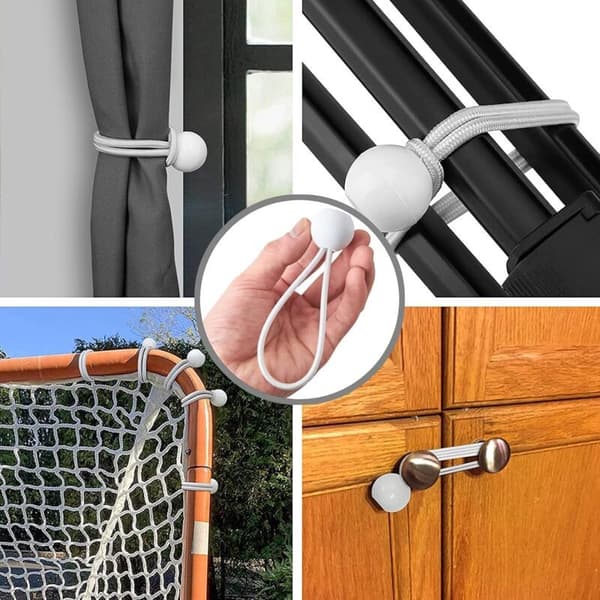 Förpackning med 75 elastiska spännare, elastiska snören med bungee-kulor, elastiska kulor för markiser, tält, banderoller och presenningar, DEBUNS
