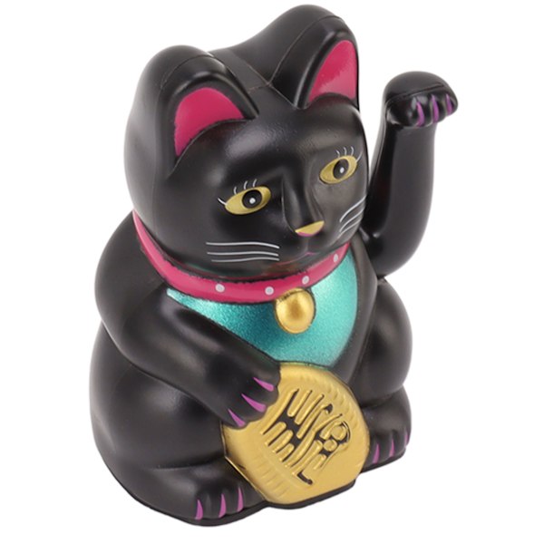4 Tommers Lykkekatt Dekor Håndvinkende Velkommen Katt for Hjem Desk Ornament Gavegiving Svart