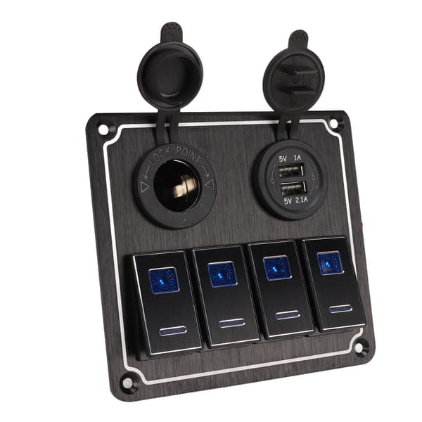 Vippebryterpanel 4 Gang 12-24V 5-pins blått lys Vippebryterpanel Overbelastningsbeskyttelse for biler Bobil Tilhenger UTV
