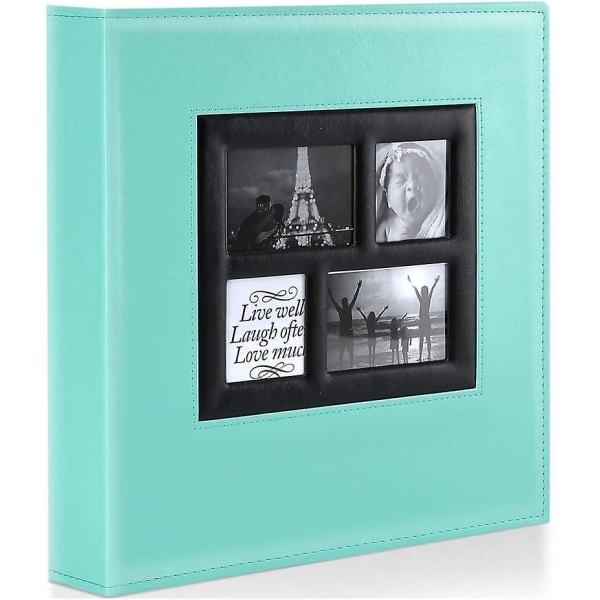 Storformat blågrønt læder fotoalbum med 600 lommer til familiebryllupsminder
