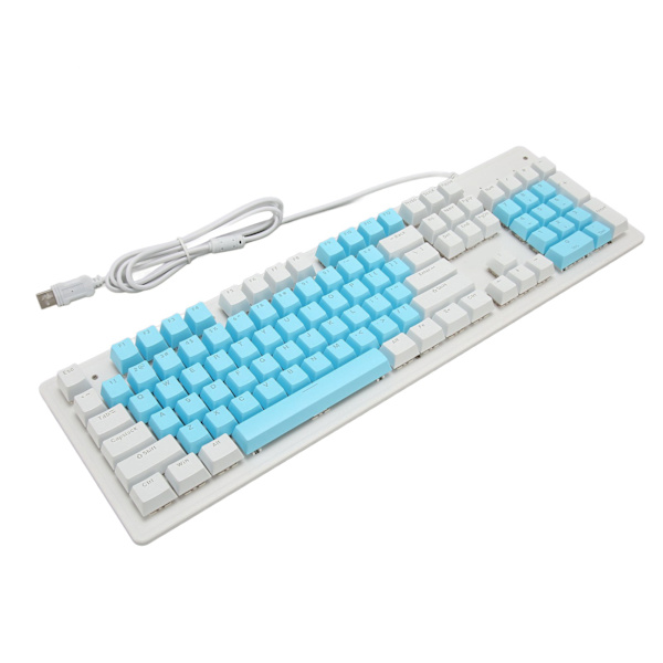 Speltangentbord USB 104 tangenter mekanisk brytare RGB bakgrundsbelyst 4,9 fot kabel trådbundet tangentbord för stationär bärbar dator Röd brytare (blå vita tangentbord)