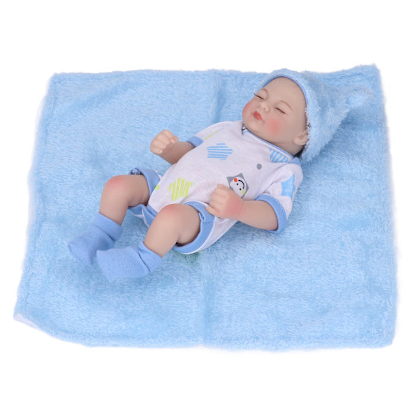 10-tums nyfödd babydocka set tvättbar emulational mjuk vinyl sovande babydocka med kläder filt Garçon bleu