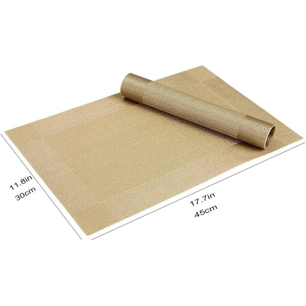 Kultaiset Suorakulmaiset PVC-Alusmatot Liukumattomat Lämpöä Kestävät 6 Kpl Setti Sopii Täydellisesti Ruokailutilaan Keittiön Pöytään 45 x 30 cm