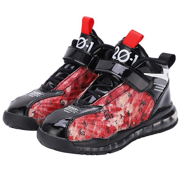 Children Boys Fashionable Sneakers Kid Breathable Non Slip Printing Sports Running ShoesBlack+Red 28