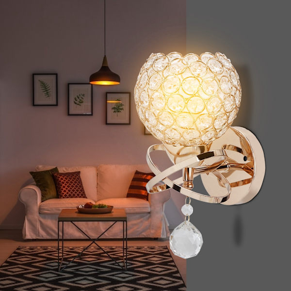 Rund vägglampa kristalllampa E14 lamphållare för hem vardagsrum sovrum korridor guld