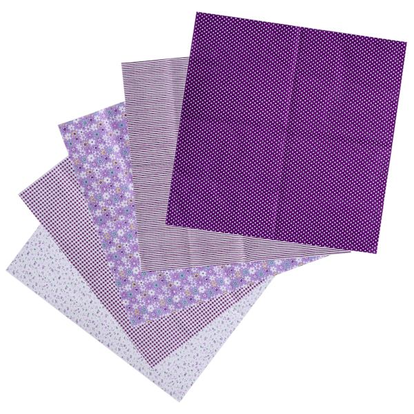 2 sett bomullsstoff vanlig vev trykk stoff DIY sying quilting patchwork 5 farger 50x50cm (lilla)