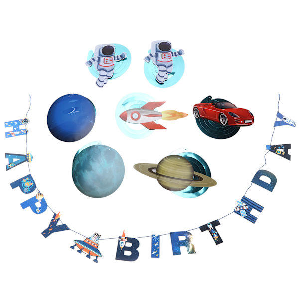 Rymdfödelsedagsfana Astronaut Planet Spiral Banner Passar för Festdekorationer Tårtinsats