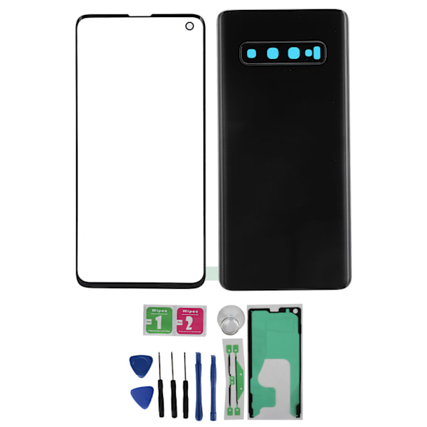 Samsung S10 G973 -puhelimen takalasin kansi ja ulompi lasipaneelin vaihto - Musta