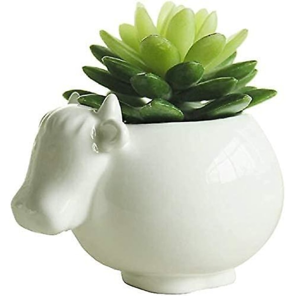 Hvit Keramisk Blomsterpotte Søt Sukkulenter Planter Simple Design Kreativ Ku Stil Liten Potte for Planter