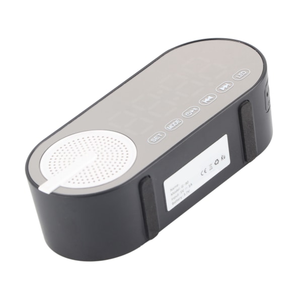 Bluetooth högtalare med digital väckarklocka Bärbar liten tung bas FM-spegelväckarklocka Svart