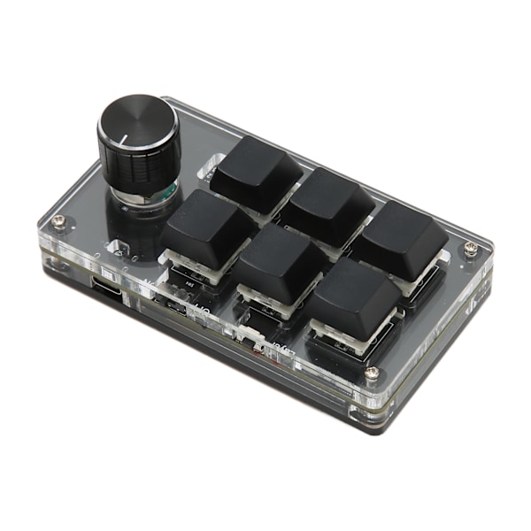 6-tangenters minitangentbord med ratt Blå brytare Trådbunden USB Trådlös Bluetooth Dubbelläge Anslutning DIY Programmerbart Mekaniskt Tangentbord Svart