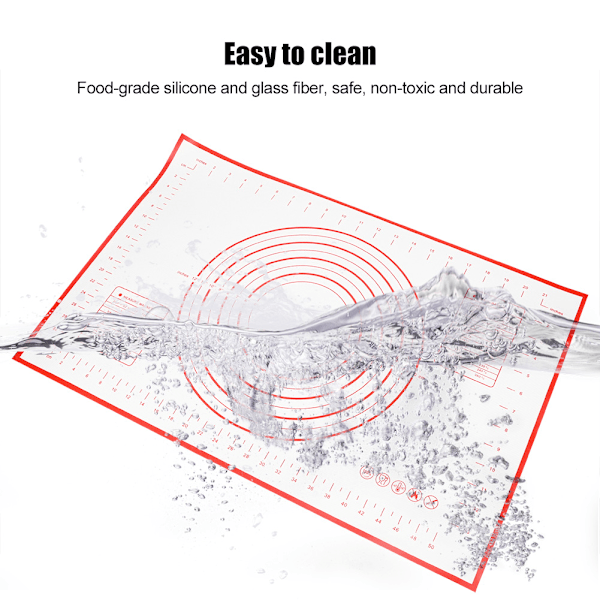 Køkken bageværktøj Non-Stick silikone rulle-æltning dejmåtte med skalaer til hjemmebrug (rød 40x60cm)