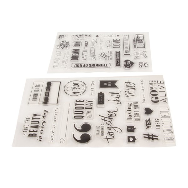Gjennomsiktige frimerker holdbare fasjonable transparente forseglingsfrimerker med engelske ordfrasemønster for scrapbooking DIY-håndverk