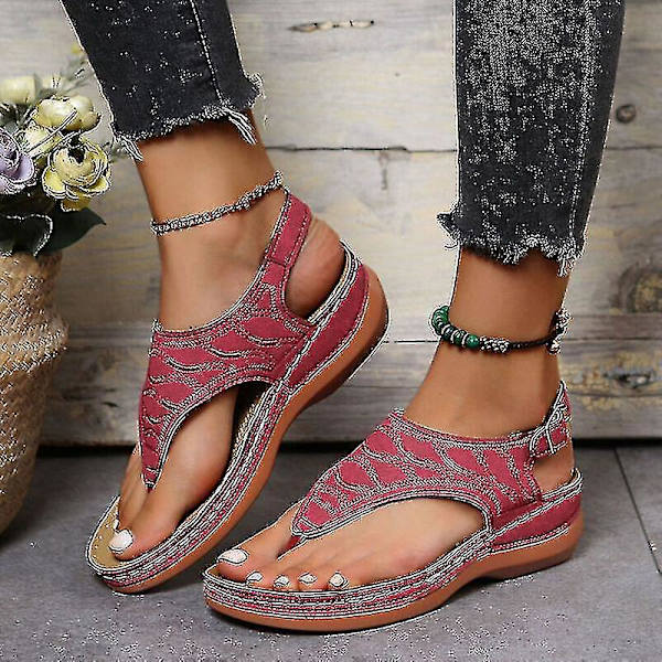 Ortopediske Sandaler for Kvinner, Vinrød Casual Flat Flip Flops Lav Kile Sandaler UK8.5 (EU43)