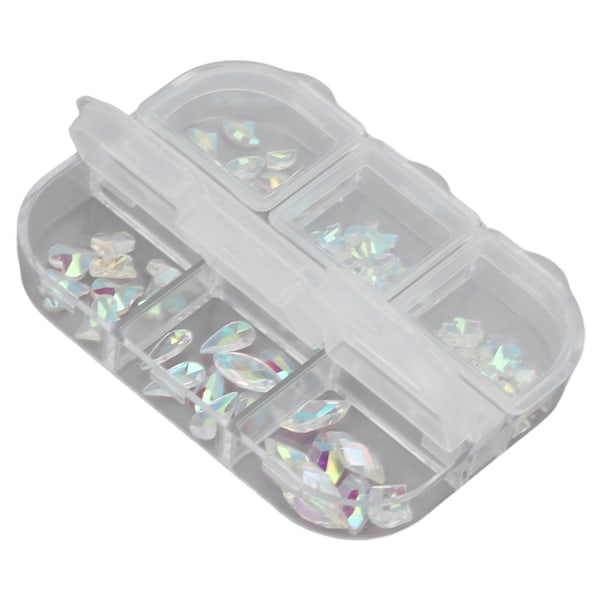 2 esker med neglekunst-rhinestones dekorasjon 6 rutenett unike formede DIY fasjonable fargerike flate bakre rhinestones