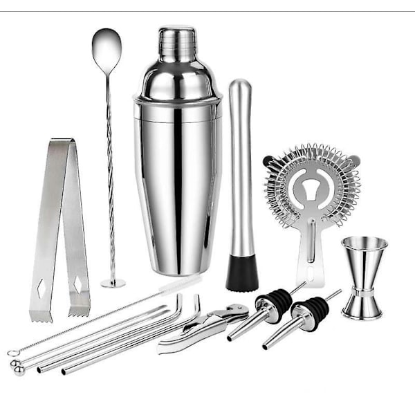 Professionel Boston Cocktail Shaker Sæt - 14 Dele, 500ml Rustfrit Stål Drinkshaker til Hjemmebaren og Cocktailentusiaster
