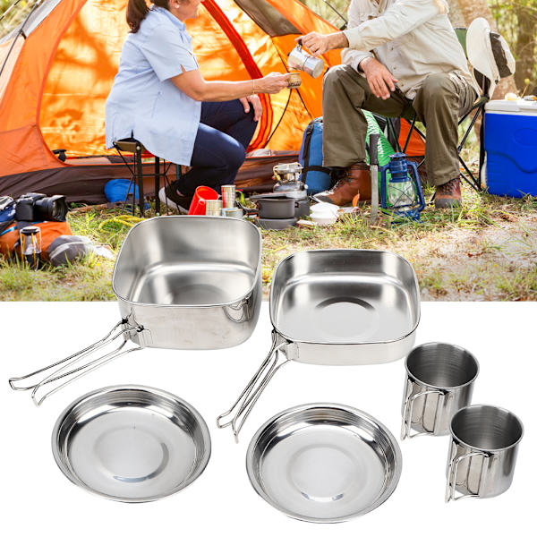 6 st/set rostfritt stål utomhus camping köksredskap redskap bärbar stekpanna koppar pot bestick för picknickSilver