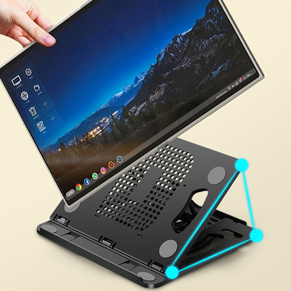 Bærbar PC-holder Silikon PP og ABS Sammenleggbar 8 Gears Justerbar Bærbar Laptop Kjølestativ for Hjemmearbeid Svart