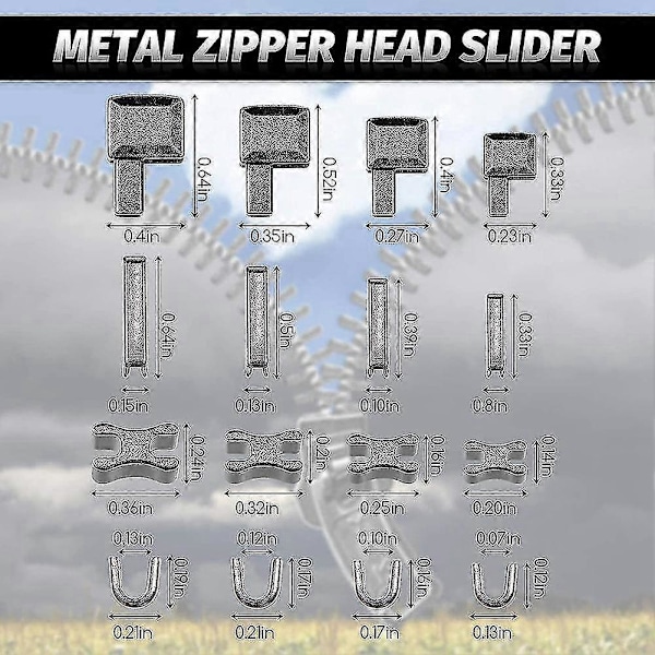 Metall Dragkedjehuvud Slider - 120 Delar, 4 Storlekar - Fäststift