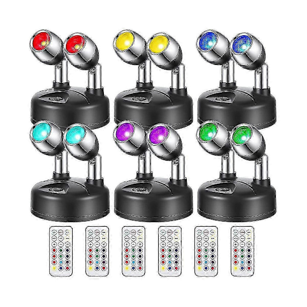 6 stk. 13 Farve Batteridrevne Spotlights Indendørs Dobbelt Hoved Trådløs LED Spotlight RGB LED Lys wi