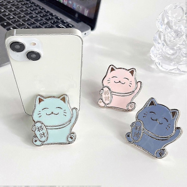 Mobiltelefon Shell Stand Lykkekat Form Foldbar Universal Candy Farve Mobiltelefon Holder Dekorativ Sort