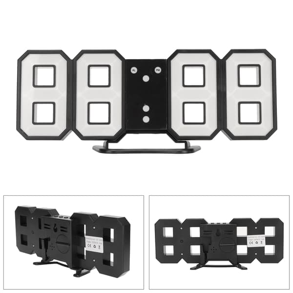 3D LED Digital Skrivbordsklocka Dimbar Snooze Tidsminne 12 24 Datum Temperatur LED Väggklocka