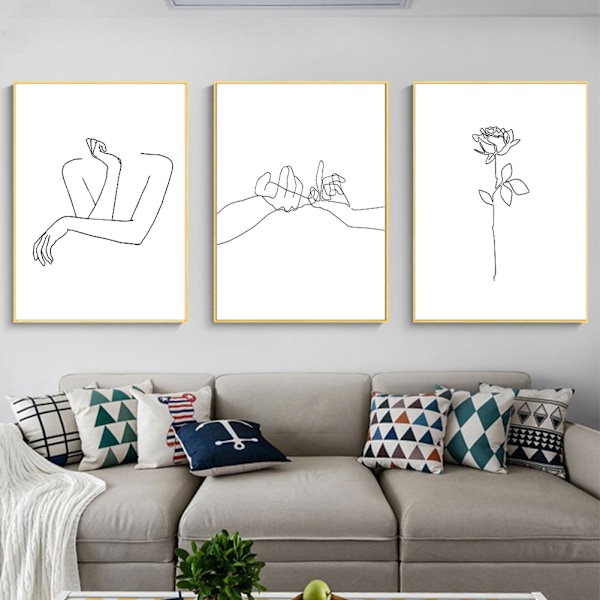 3 st/set 30x40cm Modern enkel hängande abstrakt linjemålning Canvas väggbild för hemmet