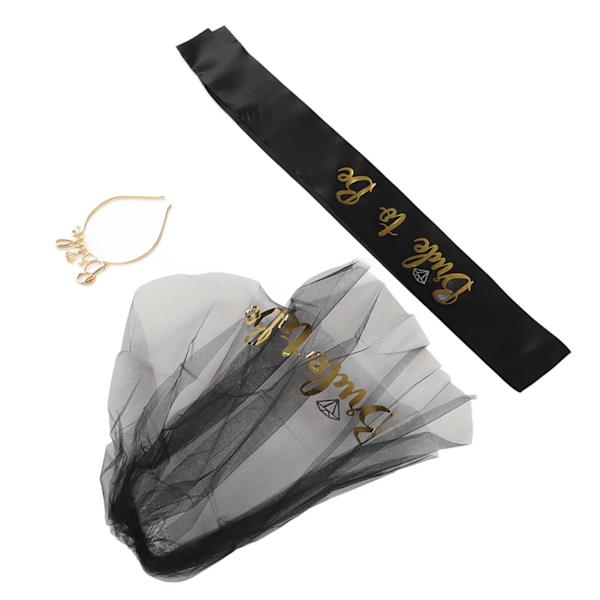 Bride to Be Tiara Shiny Black Brude Bryllupsbånd Frynser Sentrum Lagdelt slør Sash Krone Bride to Be Gaver