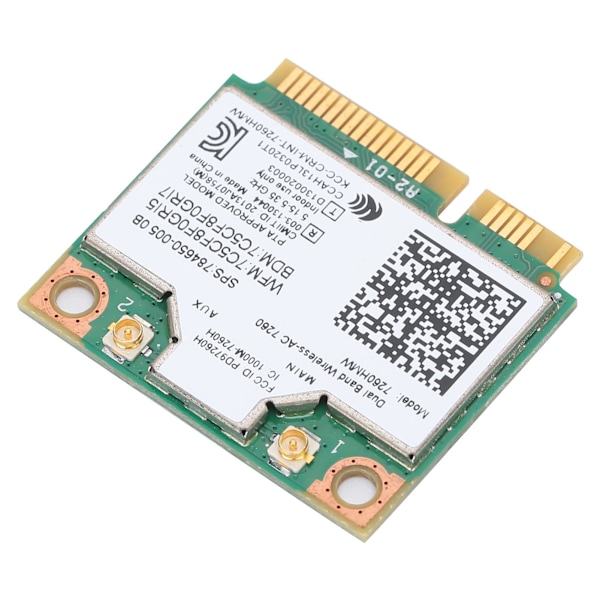 Trådløst netværkskort Dual Band 7260HMW 802.11AC Mini PCIE WiFi BT4.0 Adapter 2 Antenne
