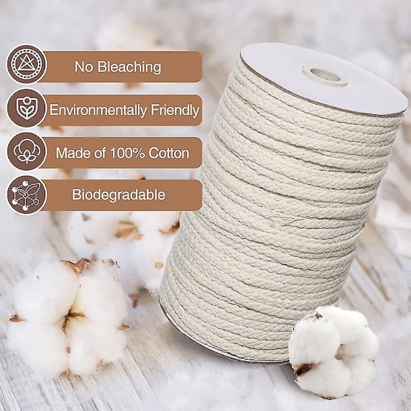 Makramérep, 5mm X 100m Naturligt Bomullsrep För Stickning För Hängande Växter DIY Dekoration (beige)