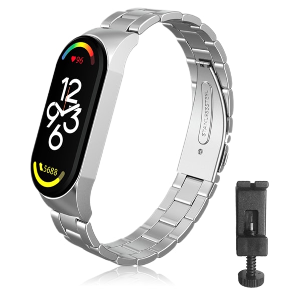 Erstatningsarmbånd som er kompatible for Xiaomi Band 7 metallstropper Vanntette stropper i rustfritt stål Enkel å installere med verktøy