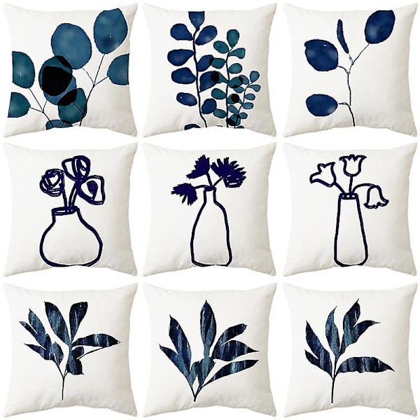 Set med 9 Kuddfodral 45 x 45 cm Moderna Dekorativa Örngott för Soffa Vardagsrum Sovrum Dekoration (9 Olika Stilar)